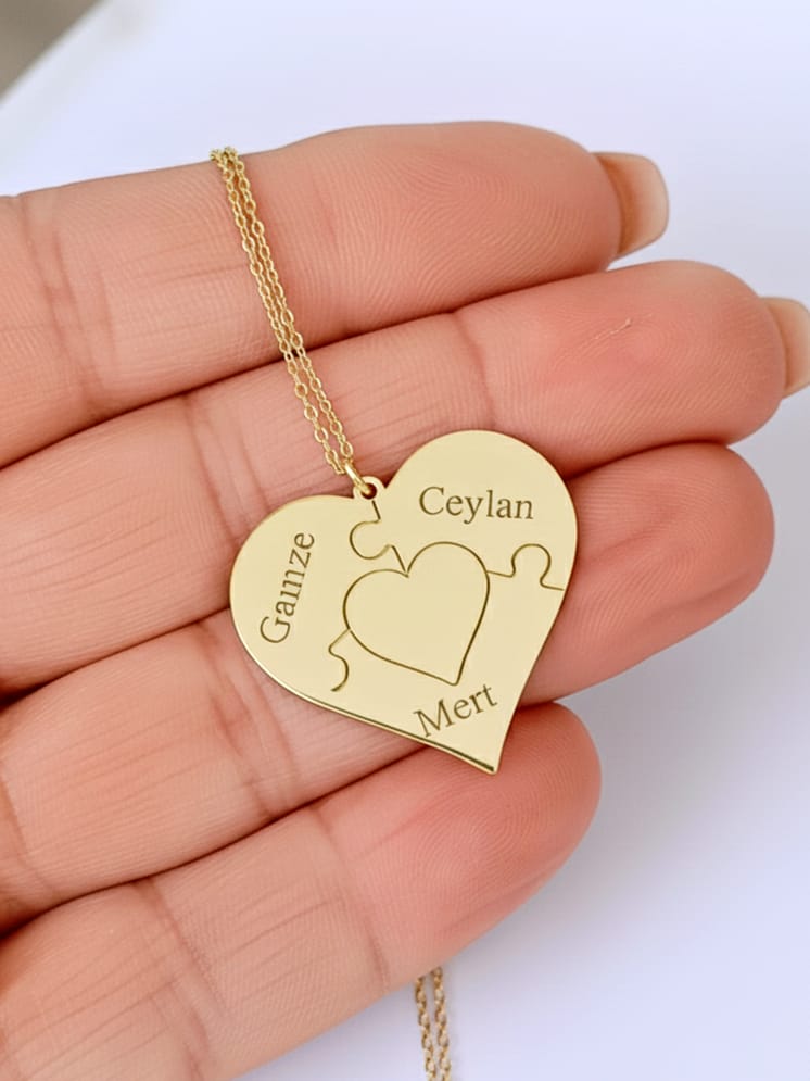 925 Ayar Gümüş Kişiye Özel  İsimli Tasarım Yap Boz Detaylı Kalp Kolye