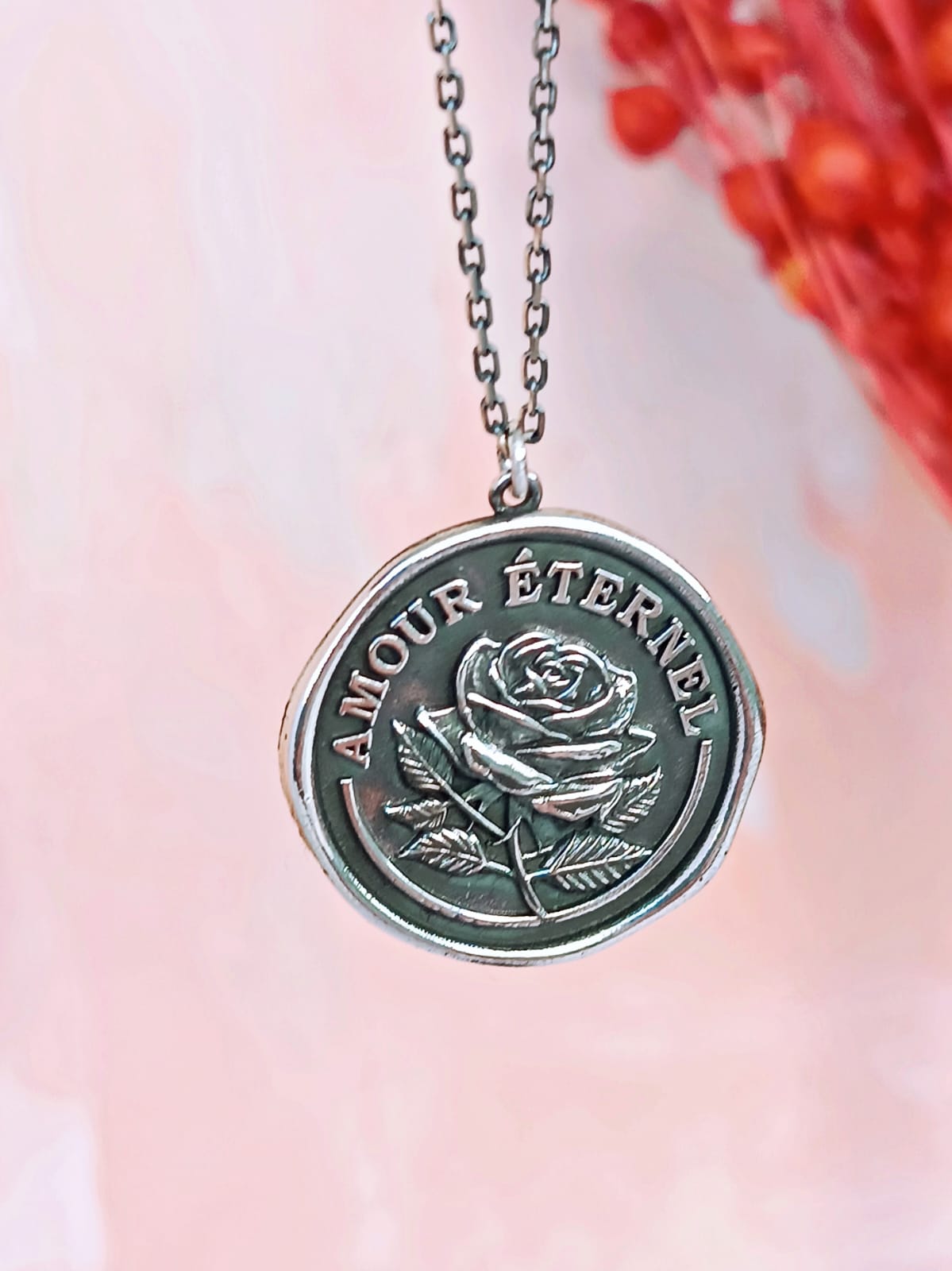 925 Ayar Gümüş Latin Motto Mühür Kolye , Sonsuz Aşk Motivasyon Kolye 