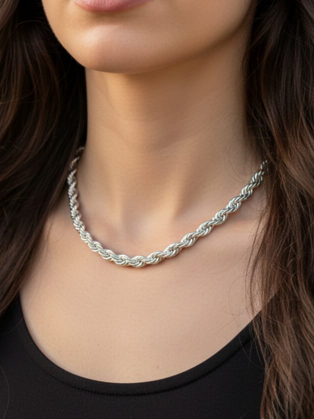 925 Ayar Gümüş 5,5 mm Halat Burgu Zincir Kolye 