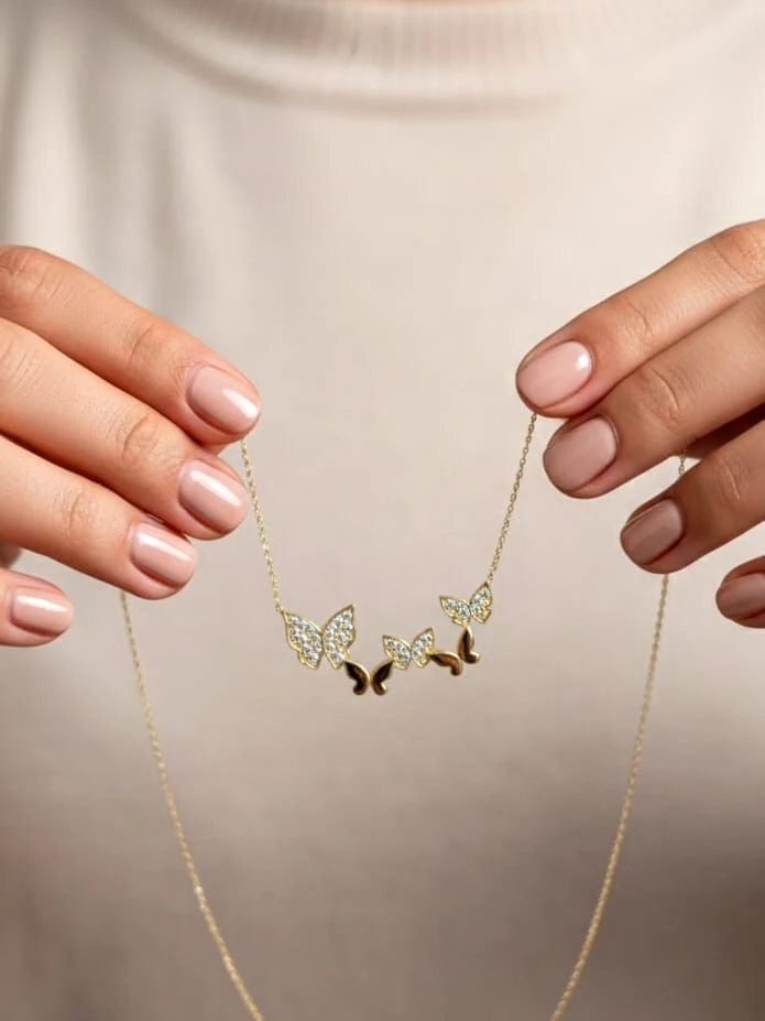 925 AyaR Gümüş Zirkon Taşlı Kelebekler Kolye