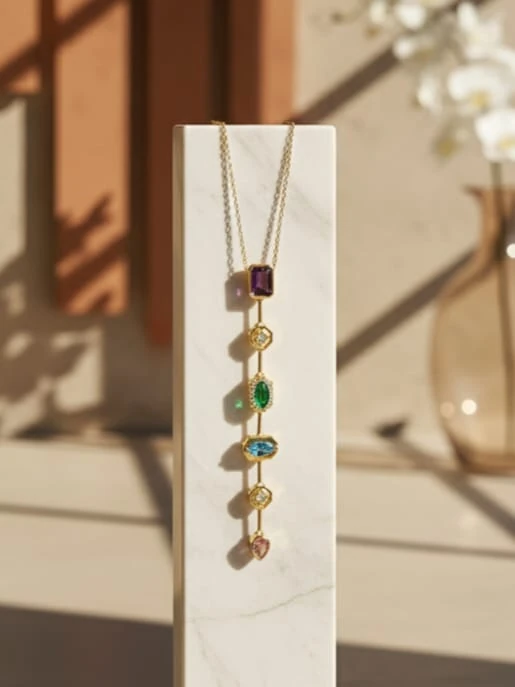 925 Ayar Gümüş Salkım Taşlı Kadın Y Kolye