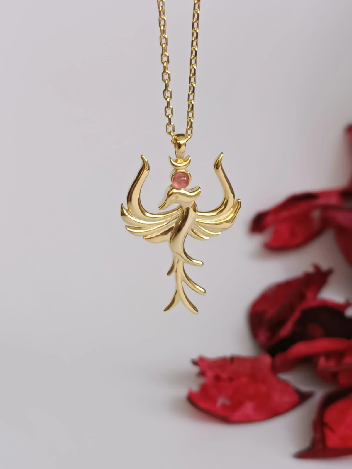 925 Ayar Gümüş Turmaline Taşlı Anka Kuşu Kolye