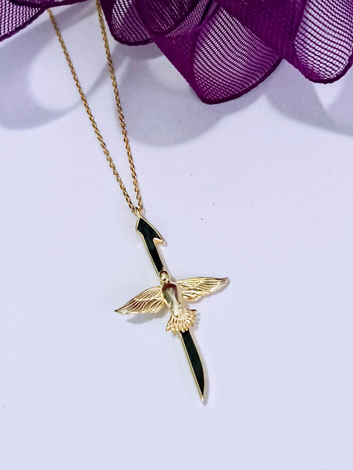 925 Ayar Gümüş Siyah Mineli Elif Anka Kolye