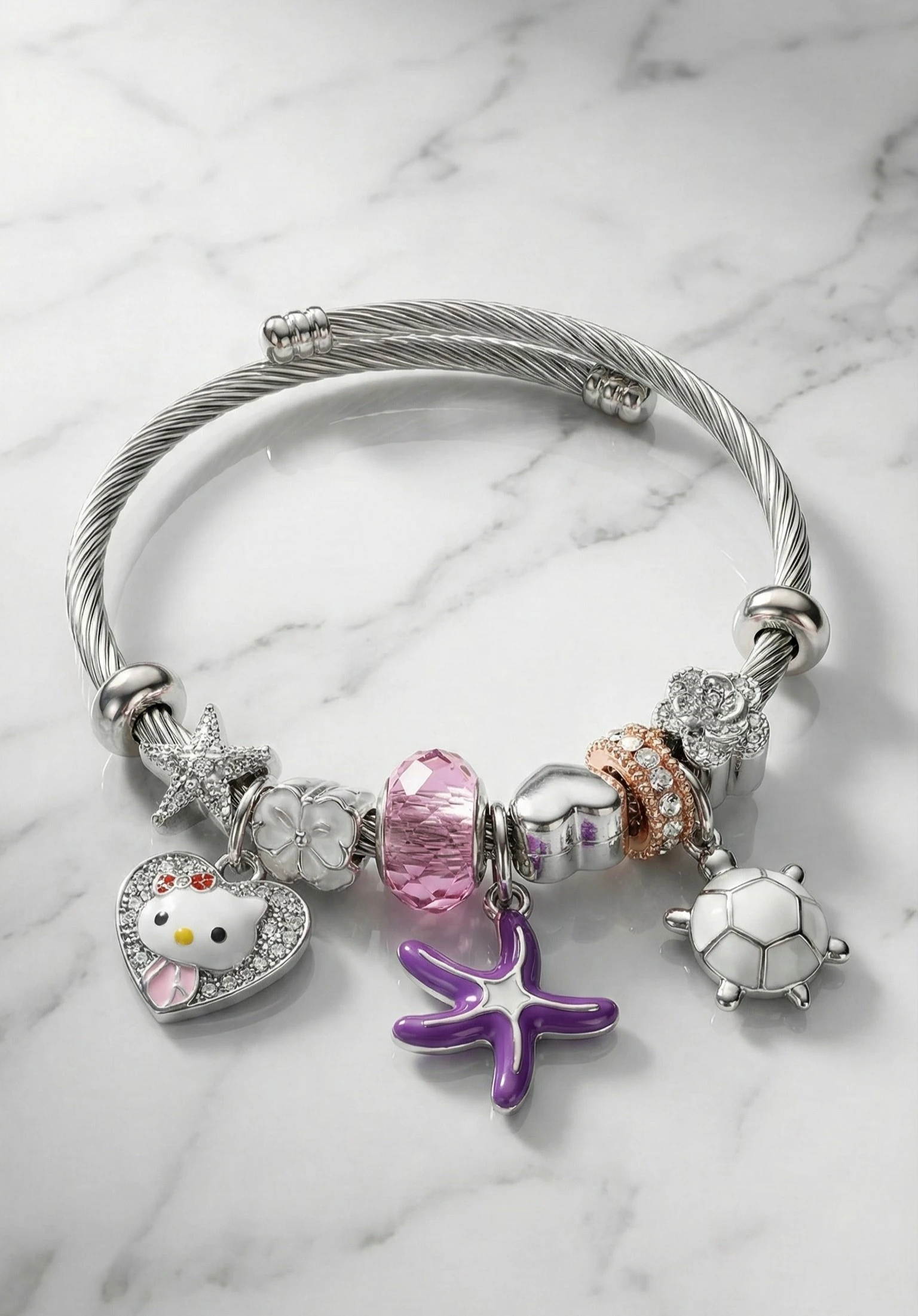 Hello Kitty, Deniz Yıldızı ve Kristal Taşlı Charm Bileklik