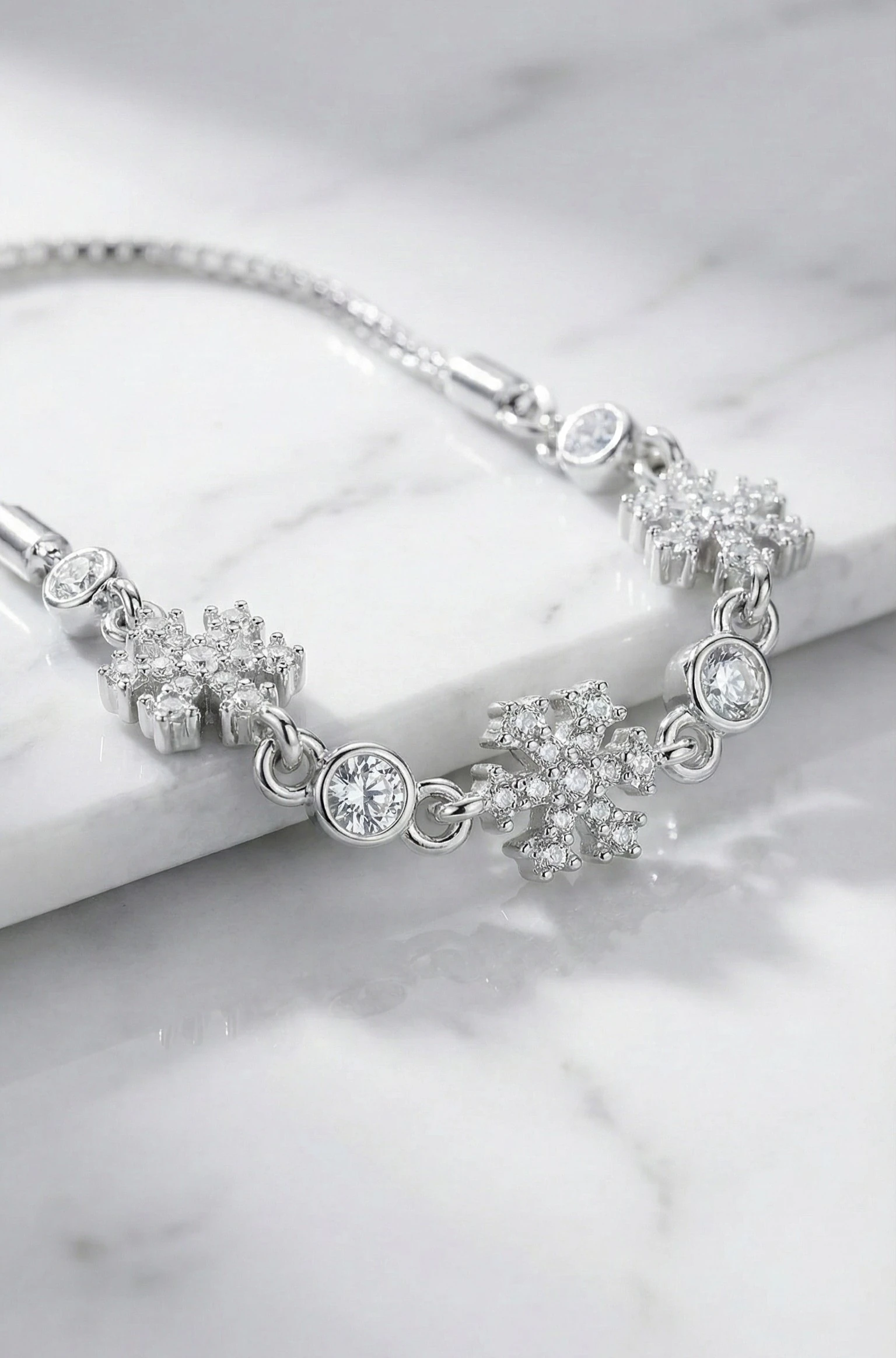 Kar Tanesi Gümüş Ayarlanabilir Bileklik