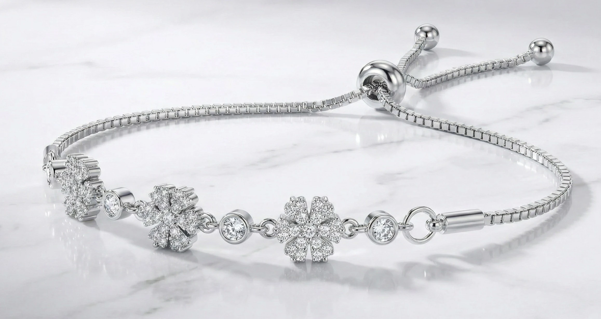 Kar Tanesi Gümüş Ayarlanabilir Bileklik