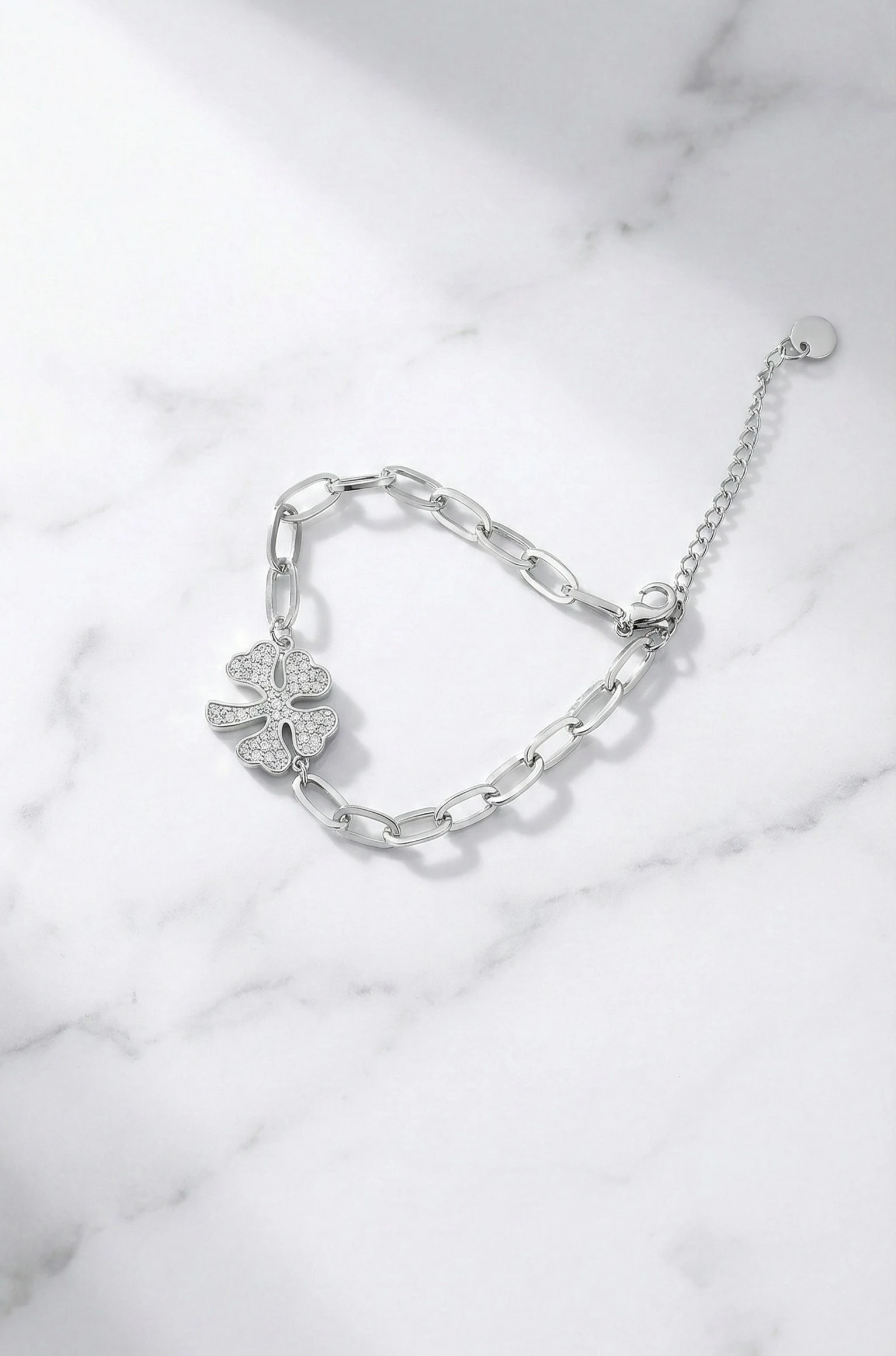 Premium Çelik Taşlı Yonca Zincir Bileklik