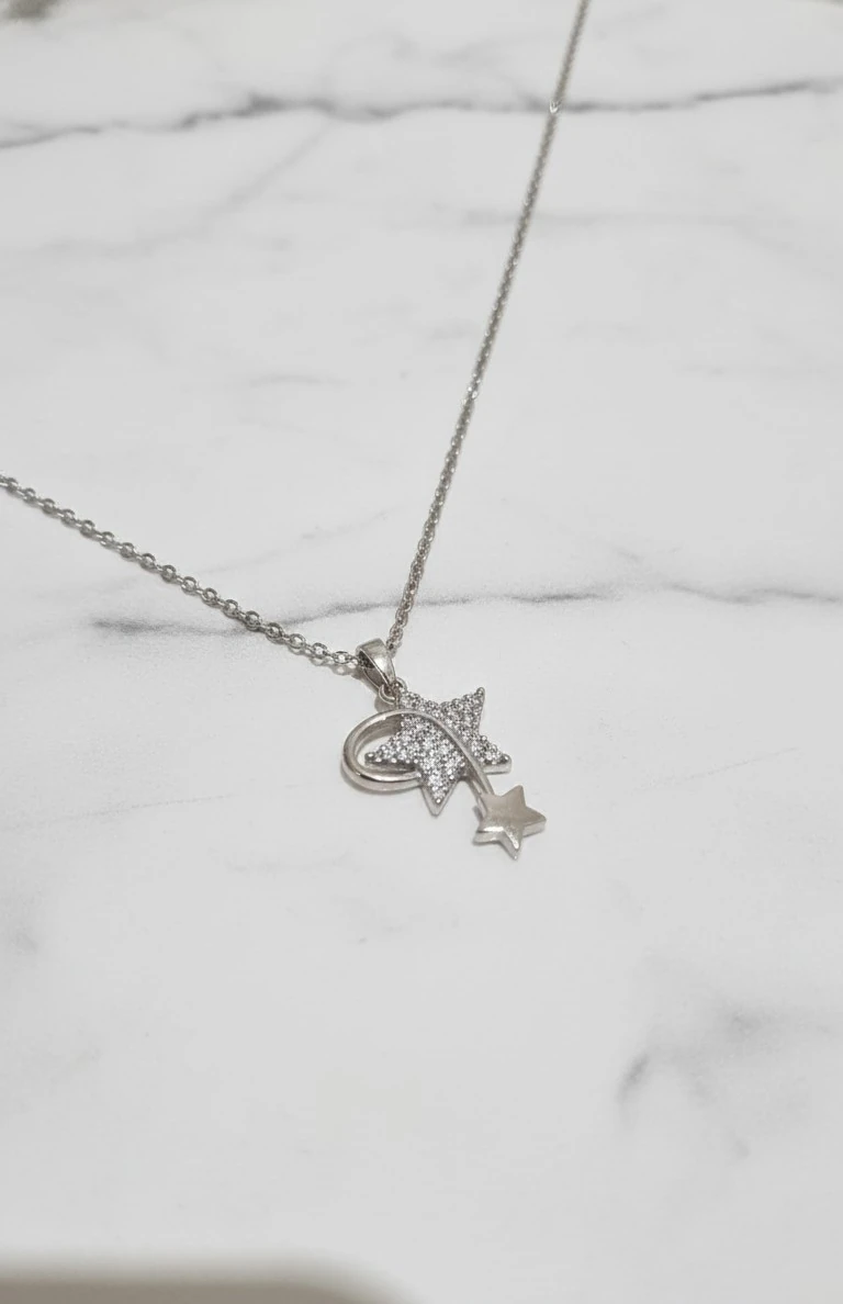 Kayan Yıldız Zirkon Taşlı Çelik Kolye