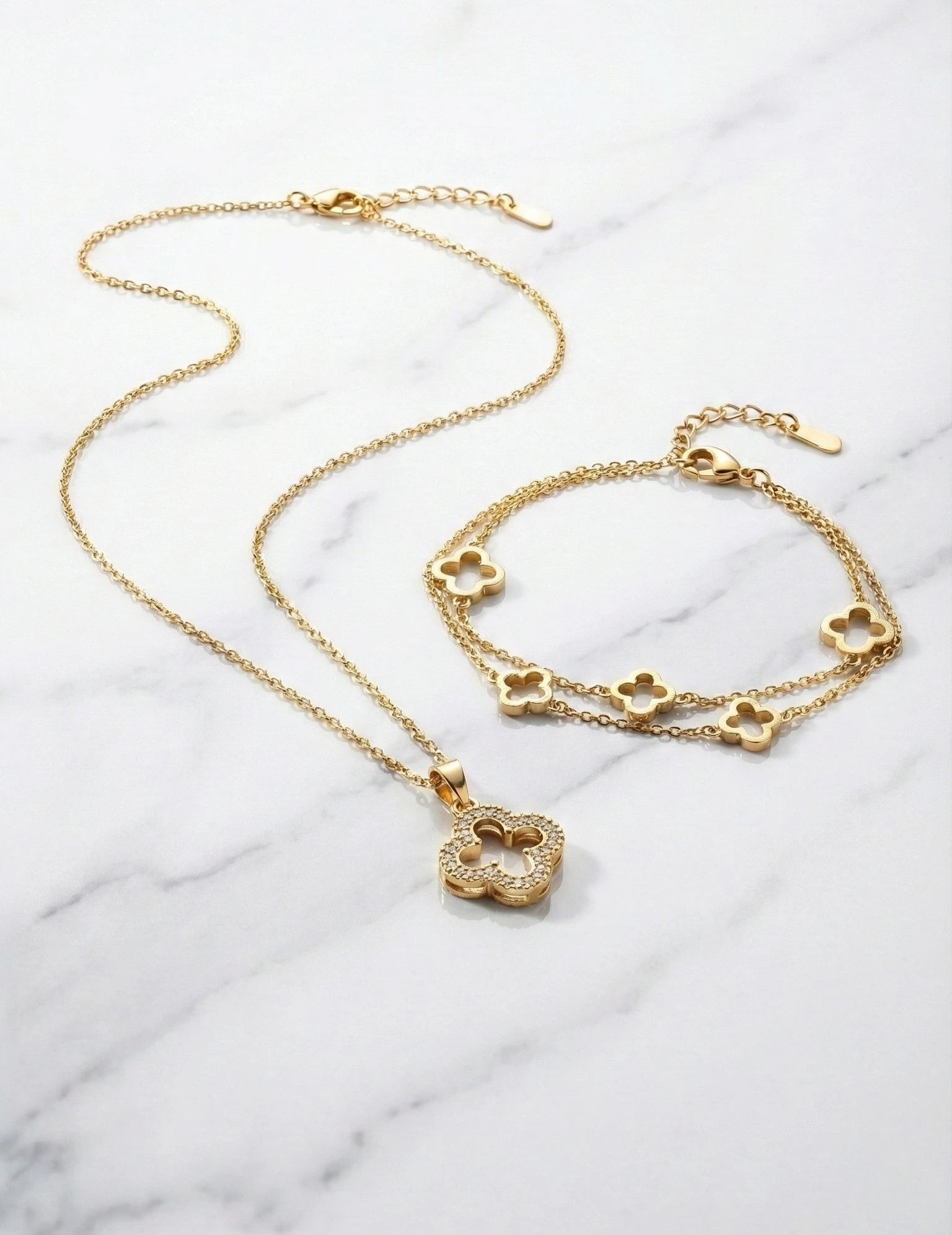 Taşlı Kolye ve Zincir Bileklik Seti