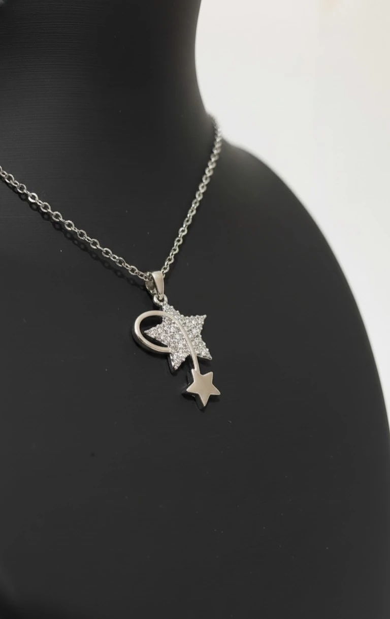 Kayan Yıldız Zirkon Taşlı Çelik Kolye