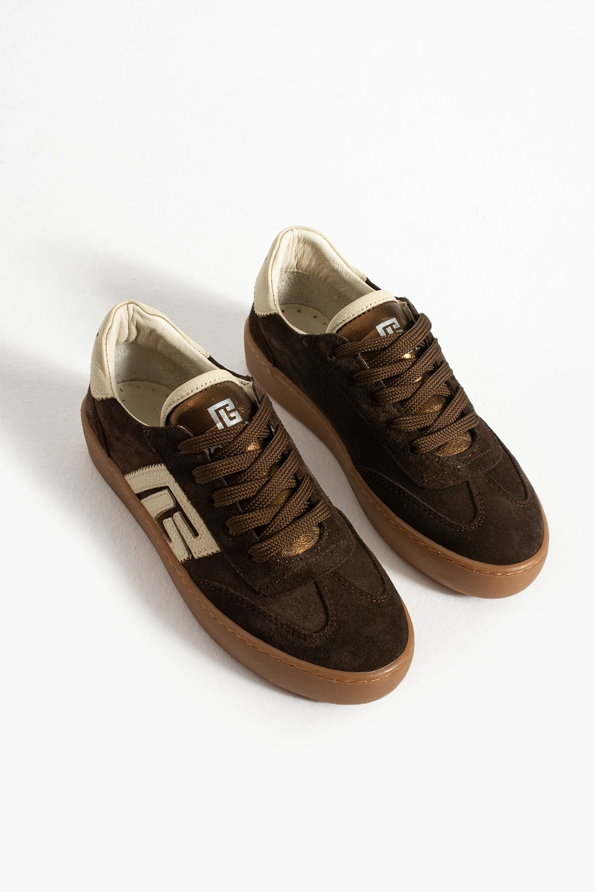 Hakiki Deri Kadın Sneaker Kahverengi Bağcıklı Desenli Günlük Spor Ayakkabı