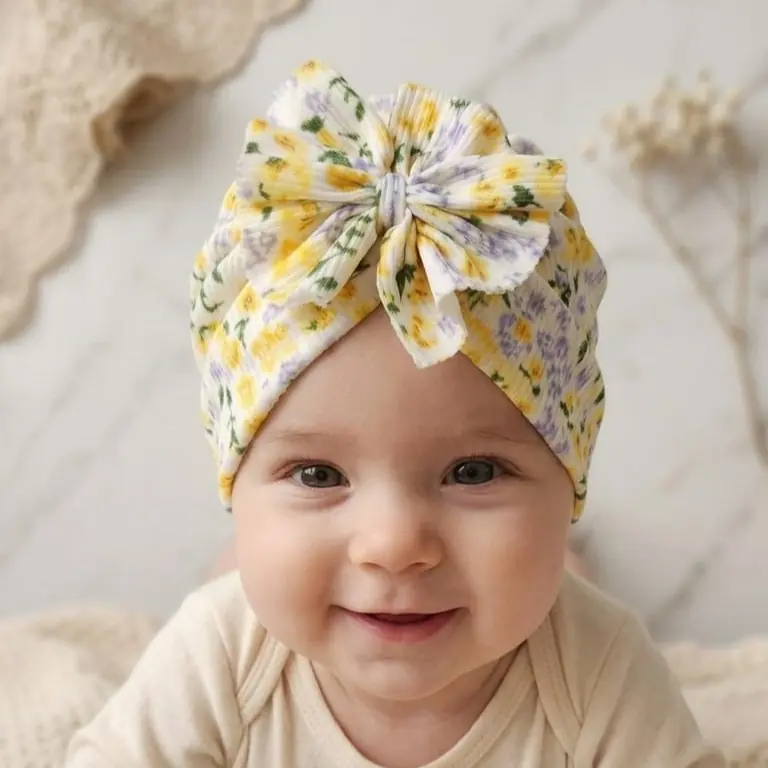NinniBox Sarı Papatya Fiyonk Detaylı Bebek Türbanı