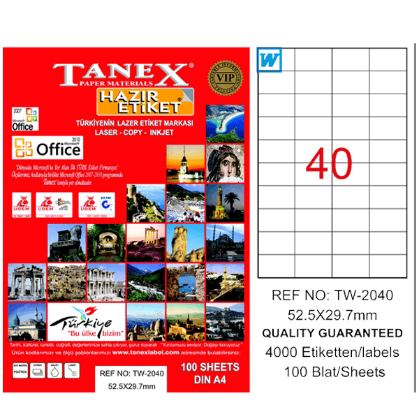 Tanex Laser Etiket 100 YP 52x29 MM Laser-Copy-Inkjet TW-2040