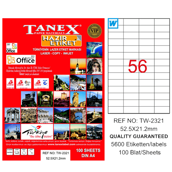 Tanex Laser Etiket 100 YP 52x21 MM Laser-Copy-Inkjet TW-2321