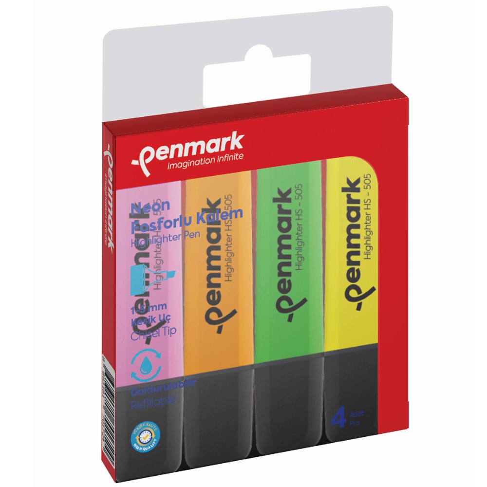 Penmark Fosforlu Kalem 4 Lü Karışık Renk Neon HS 505 4N