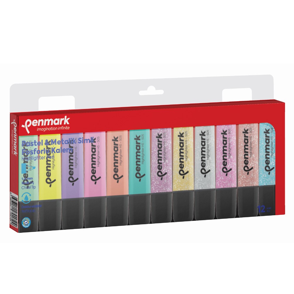 Penmark Fosforlu Kalem 12 Li Karışık Renk 6 Pastel/6 Simli 