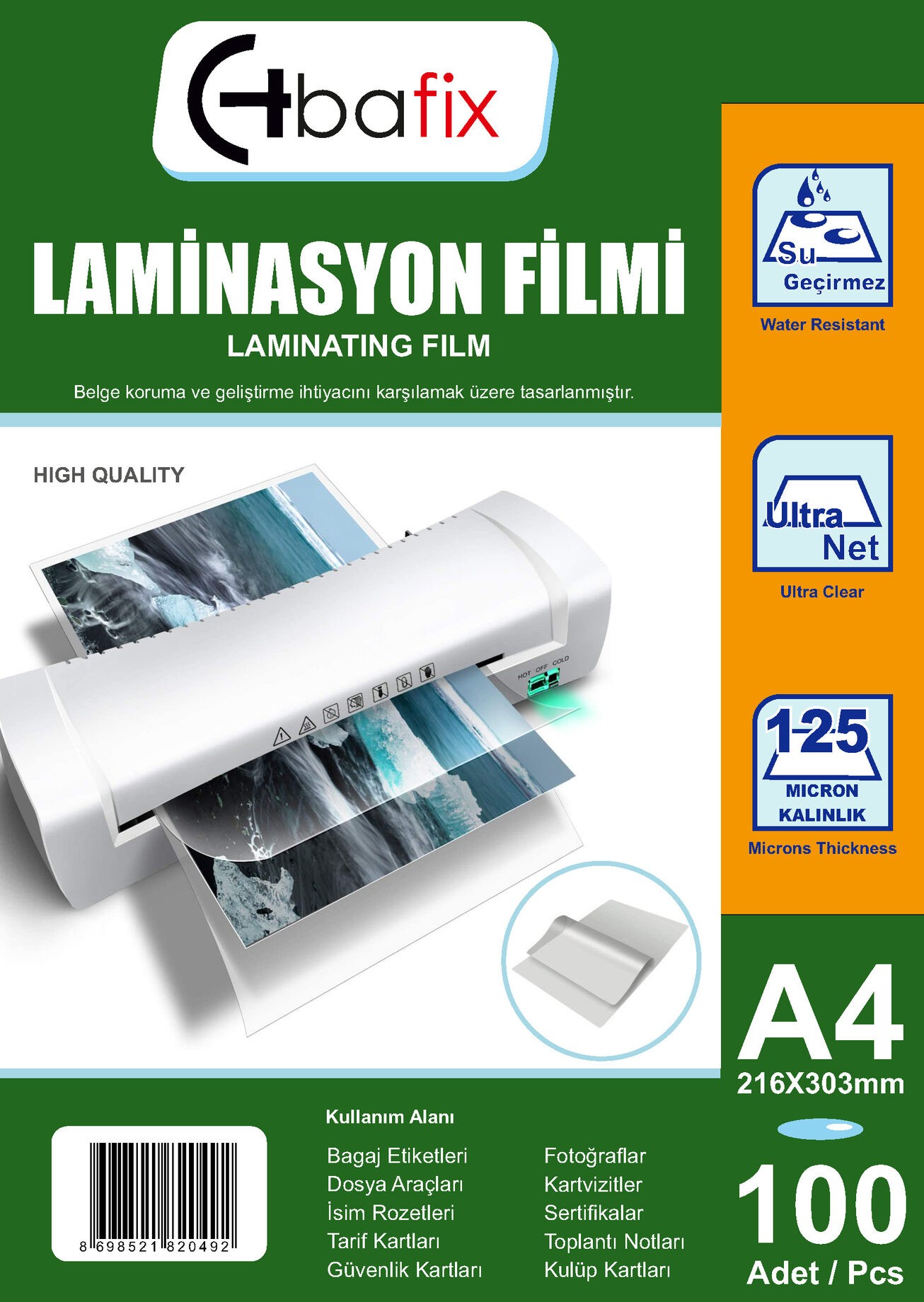 Bafix Laminasyon Filmi A4 125 Mıc 216-303