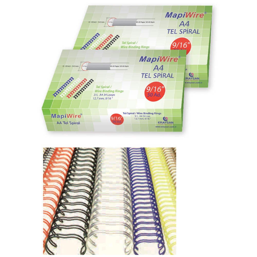 Mapiwire Spiral Tel 3:1 Aralık 60-75 YP 100 LÜ 7/16 Beyaz 210 05 00