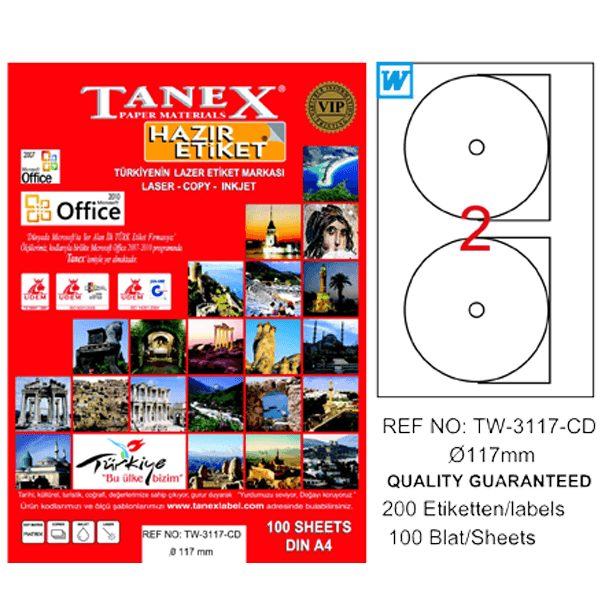 Tanex Cd Etiketi Laser-Copy-Inkjet 100 YP 117 MM TW-3117