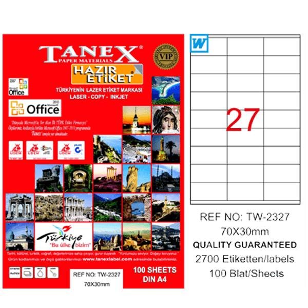 Tanex Laser Etiket 100 YP 70x30 Laser-Copy-Inkjet TW-2327