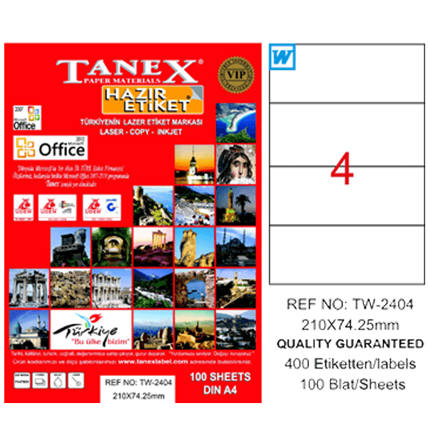 Tanex Laser Etiket 100 YP 210x74.25 Laser-Copy-Inkjet TW-2404