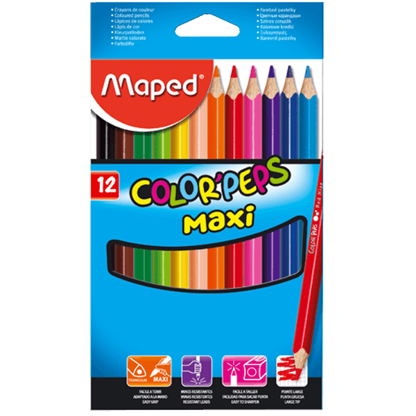 Maped Kuru Boya Maxi Karton Kutu Jumbo Üçgen 12 Renk 834010