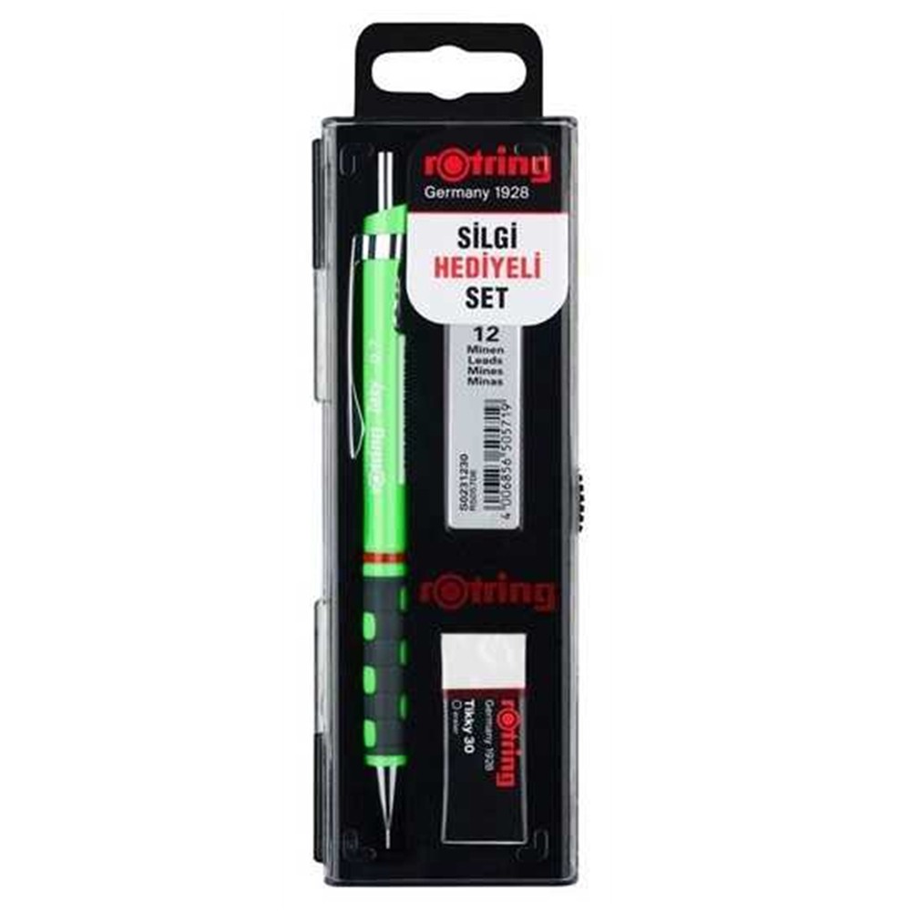 Rotring Okul Seti Versatil+Min Silgi Hediyeli 0.7 MM Fosforlu Yeşil RO-KK07-07FY