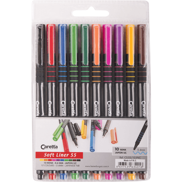 Caretta Softliner Keçeli Kalem 0.4 MM Karışık Renk 10 LU CS-55