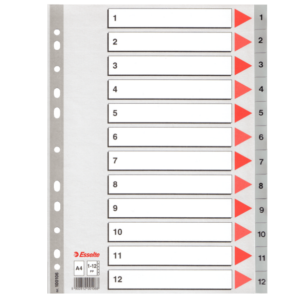 Esselte Seperatör 1-12 Rakamlı Plastik A4 100106