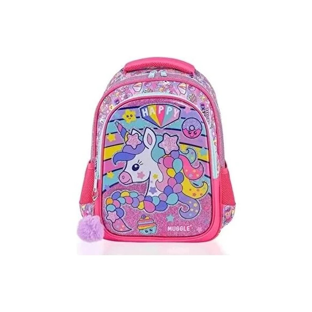 Muggle Okul Çantası Happy Unicorn Pembe Mu-6443