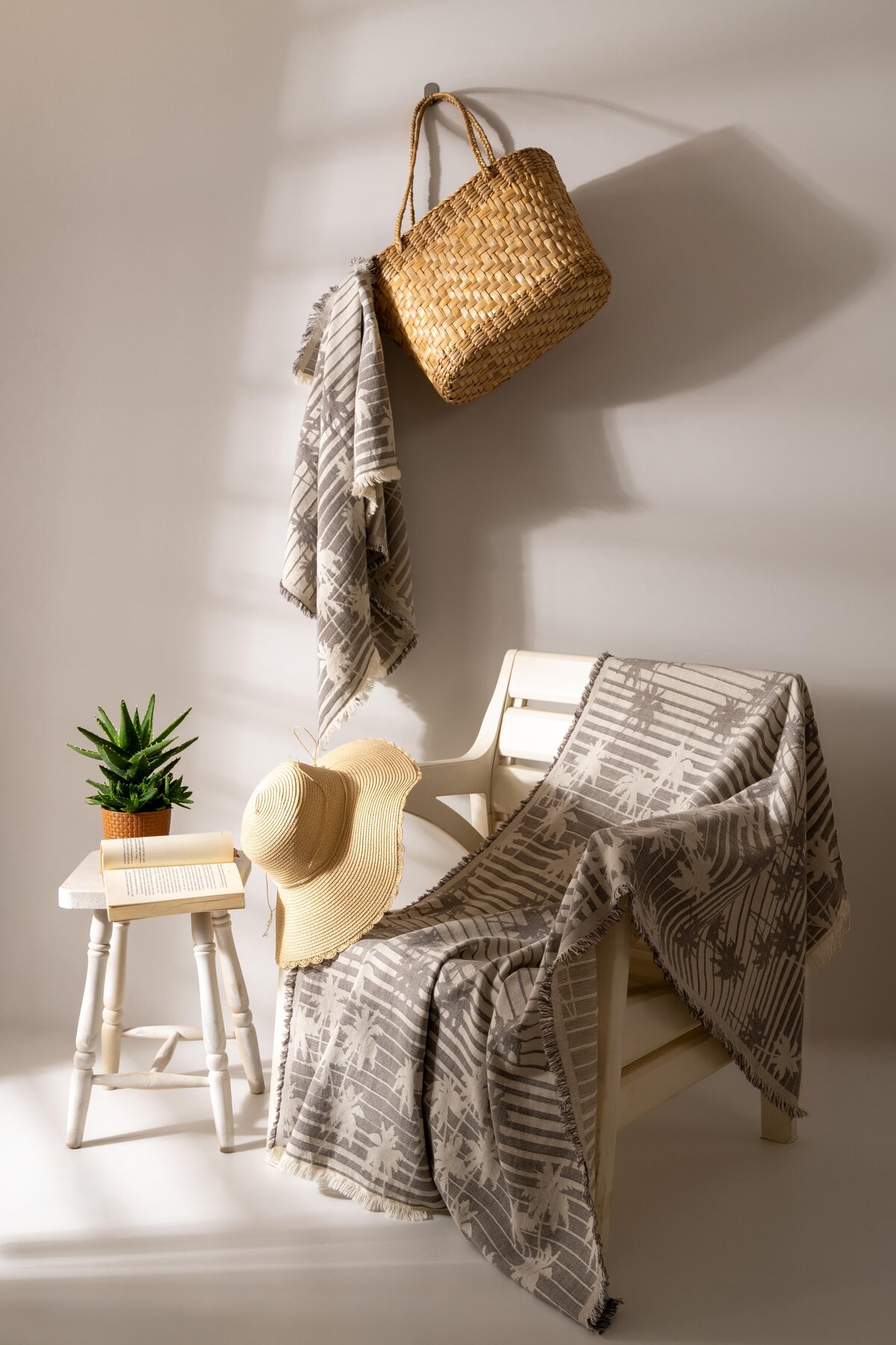 MylasaHome Palmiye Desenli Pamuklu Peştemal 90x150 - gri