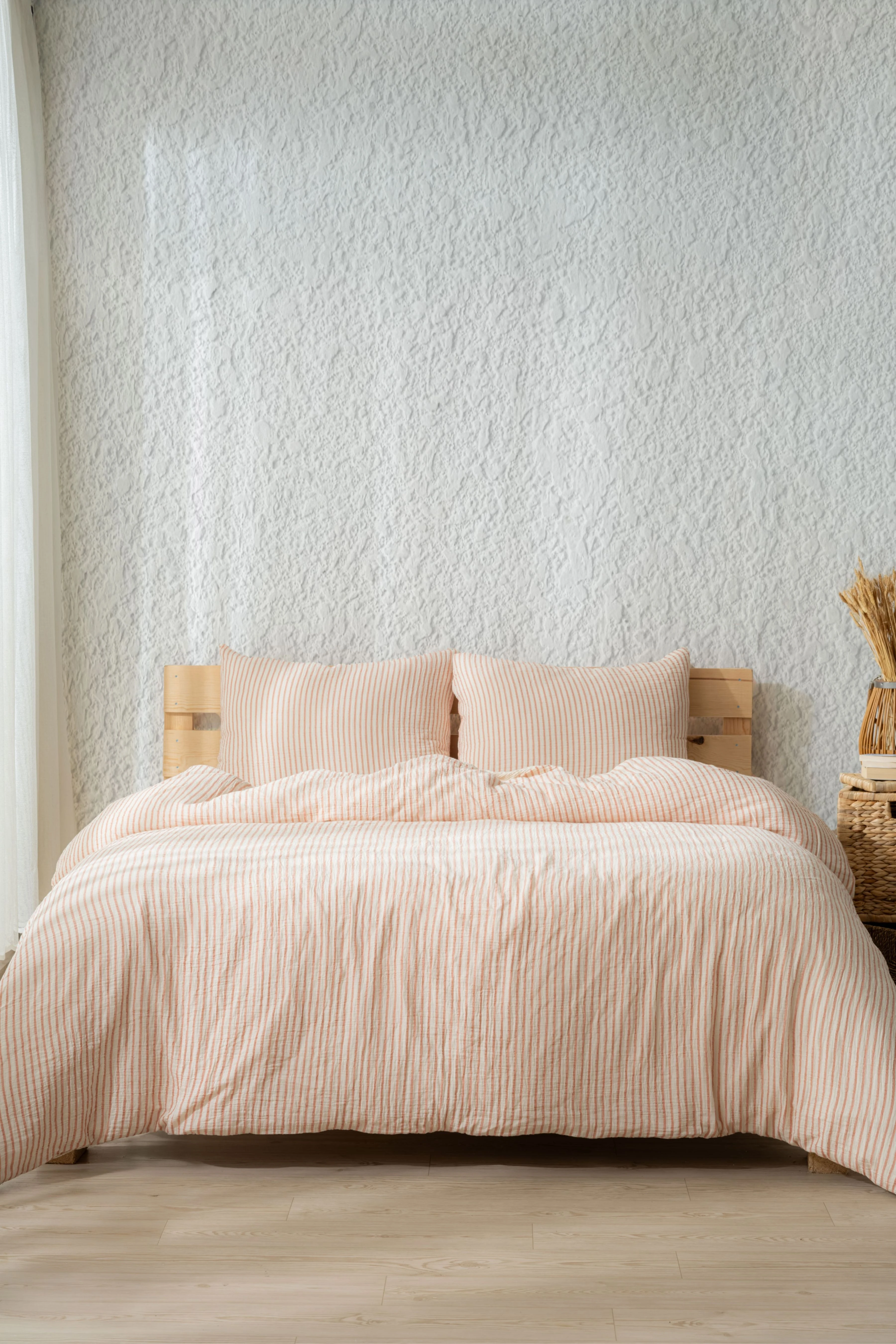 Linea Dört Mevsim Müslin Nevresim Takımı | %100 Pamuk | Bej Kiremit Açık Mavi