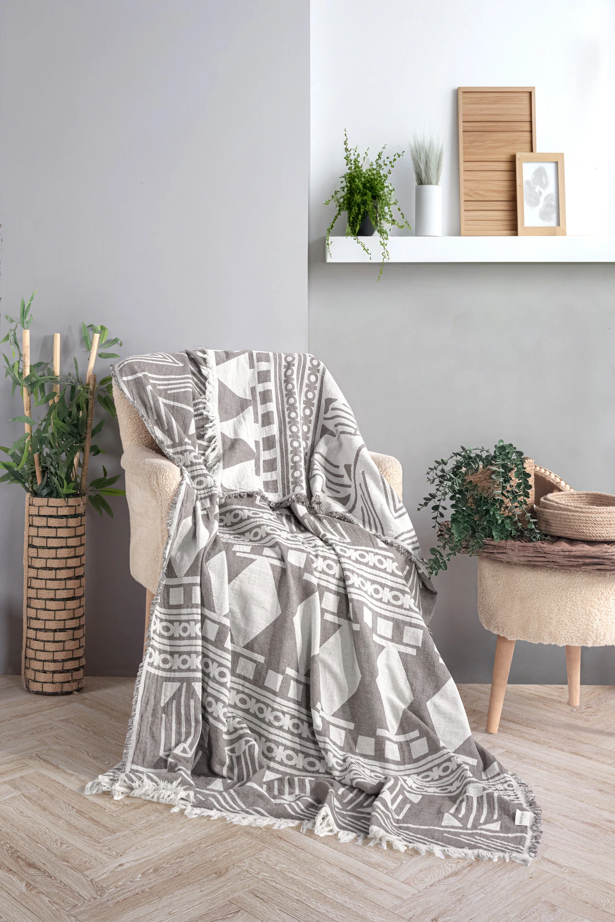 %100 Pamuk Bohem Temalı Çok Amaçlı Müslin Throw 130 X 170