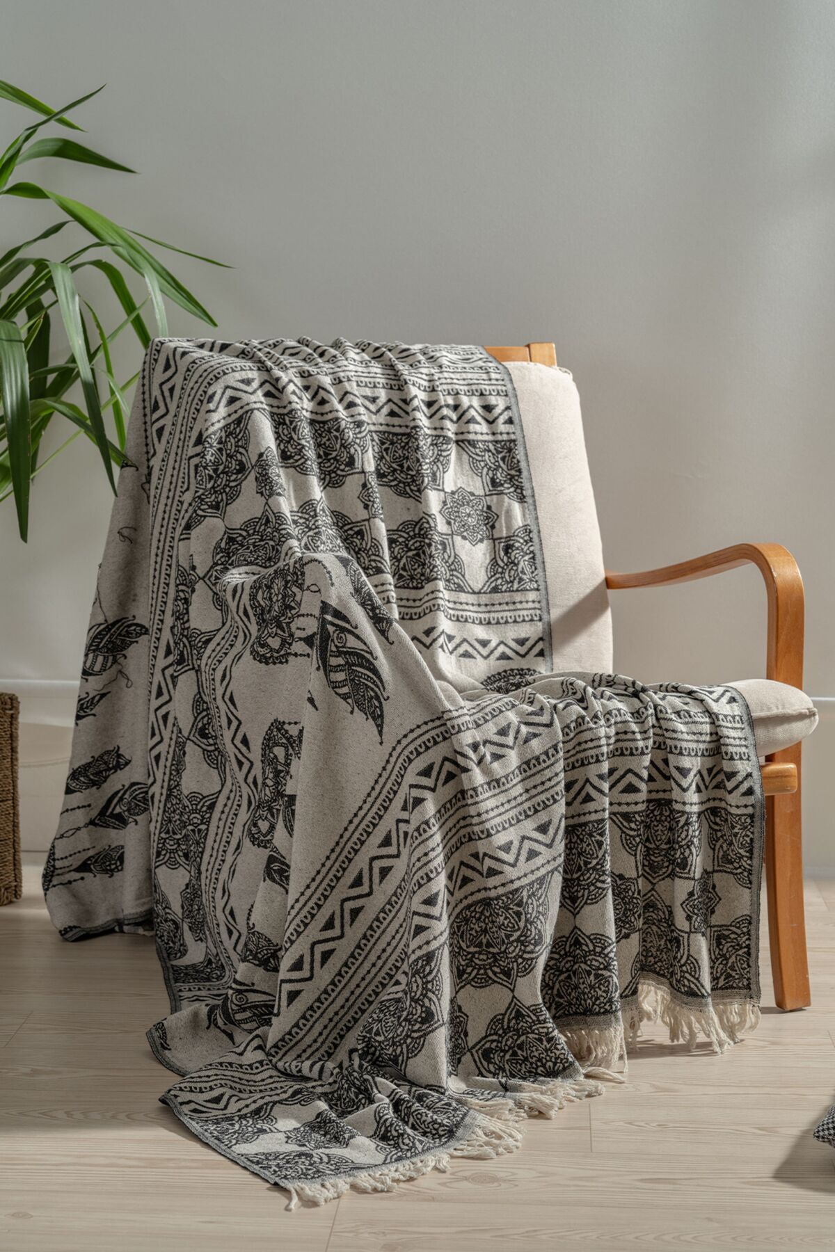 100% Pamuklu Koltuk Şalı TV Battaniyesi,130x170 cm Yüksek Kaliteli Pamuklu Kumaş - siyah-the art