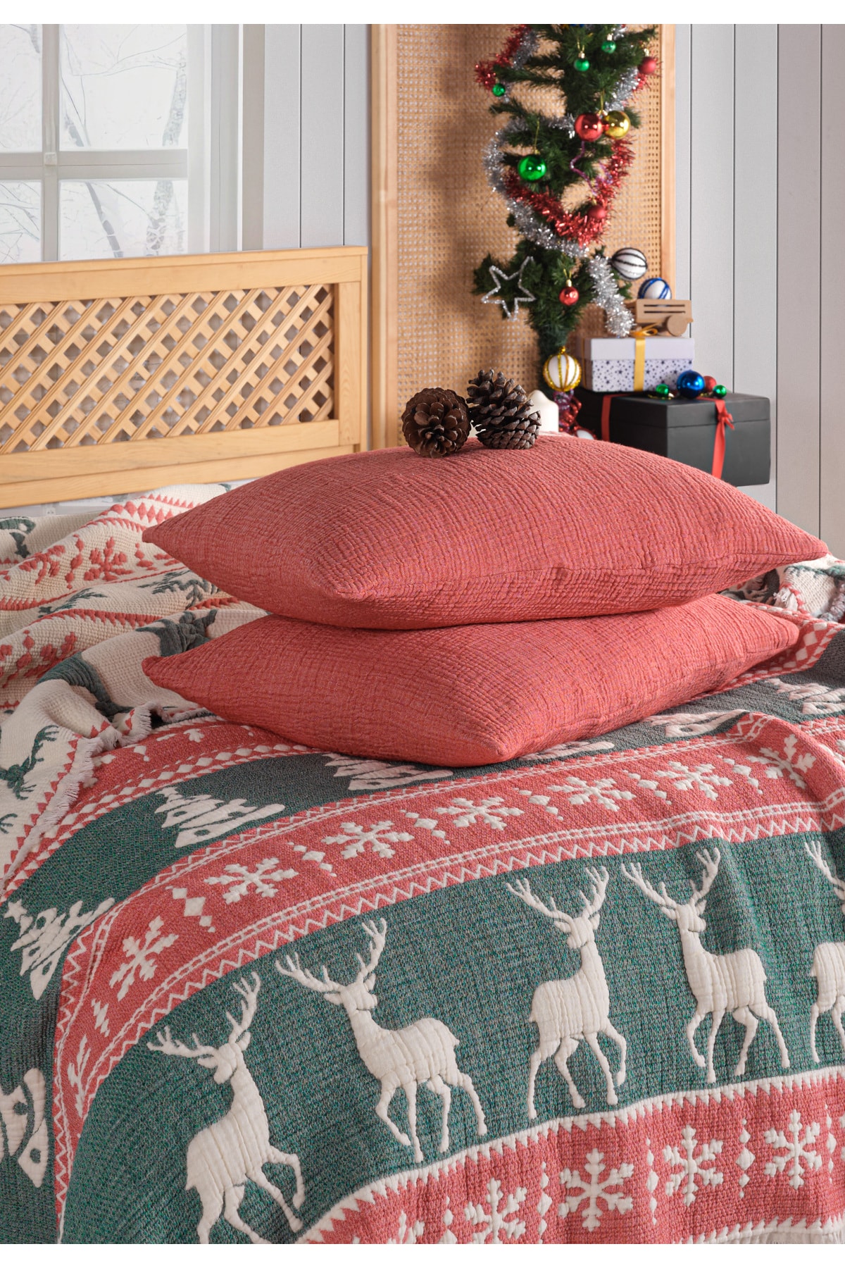 Yılbaşı  Desenli Müslin Kosha Serisi Hybrid Uyku Ürünleri Yorgan 240x260