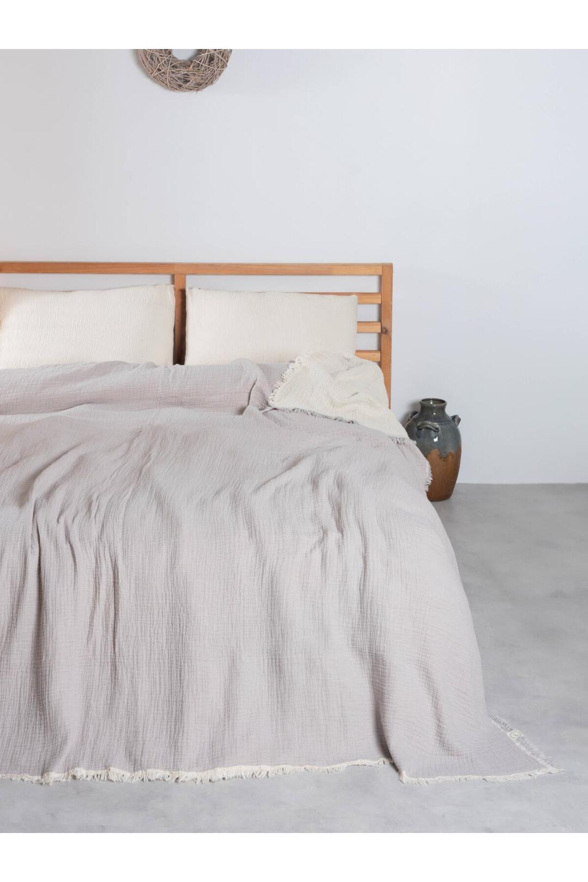 Double Face 4 Katlı Müslin Çift Taraflı Yatak Örtüsü Çift Kişilik