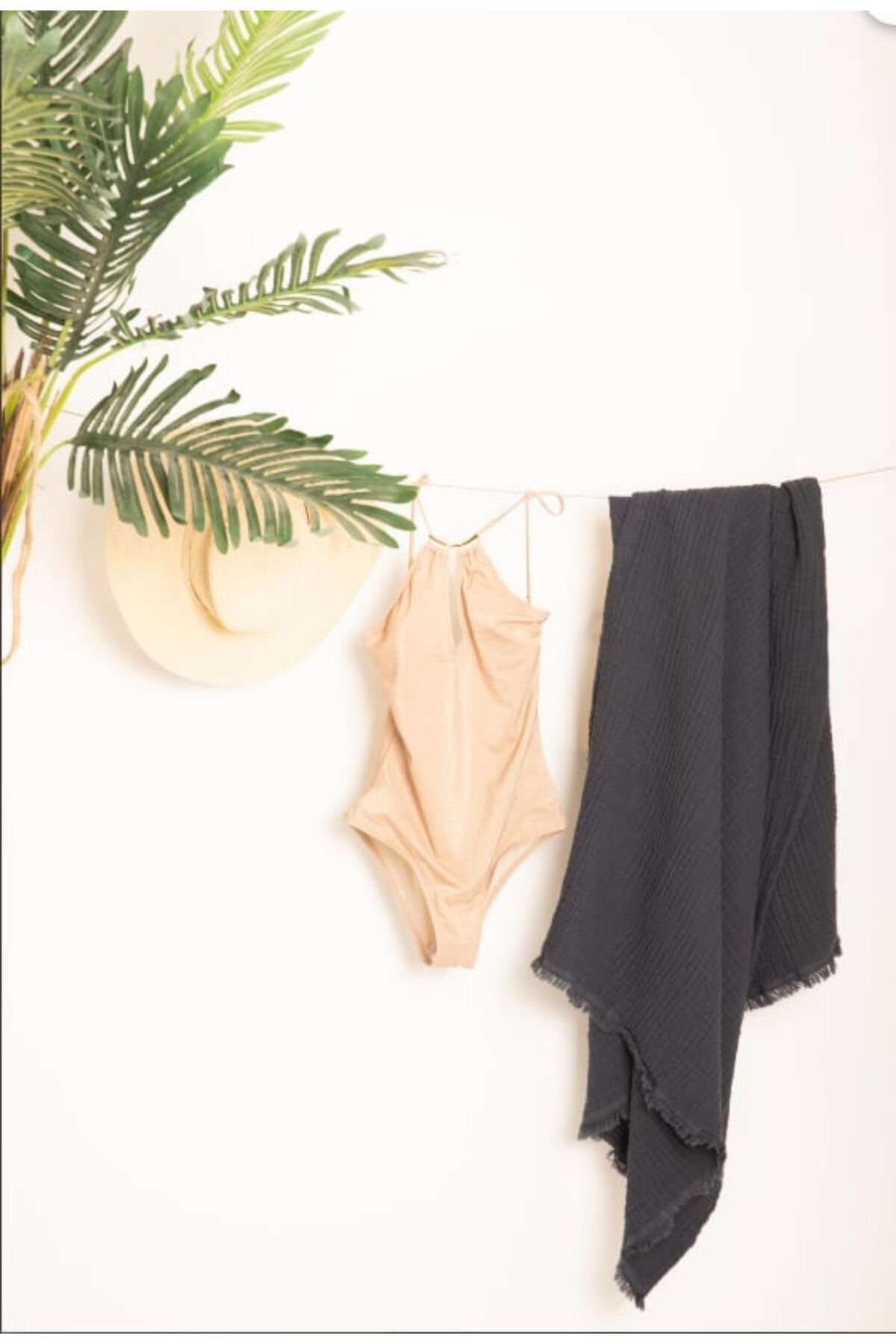 Definite Desenli Müslin Peştemal 80x160cm - antrasit