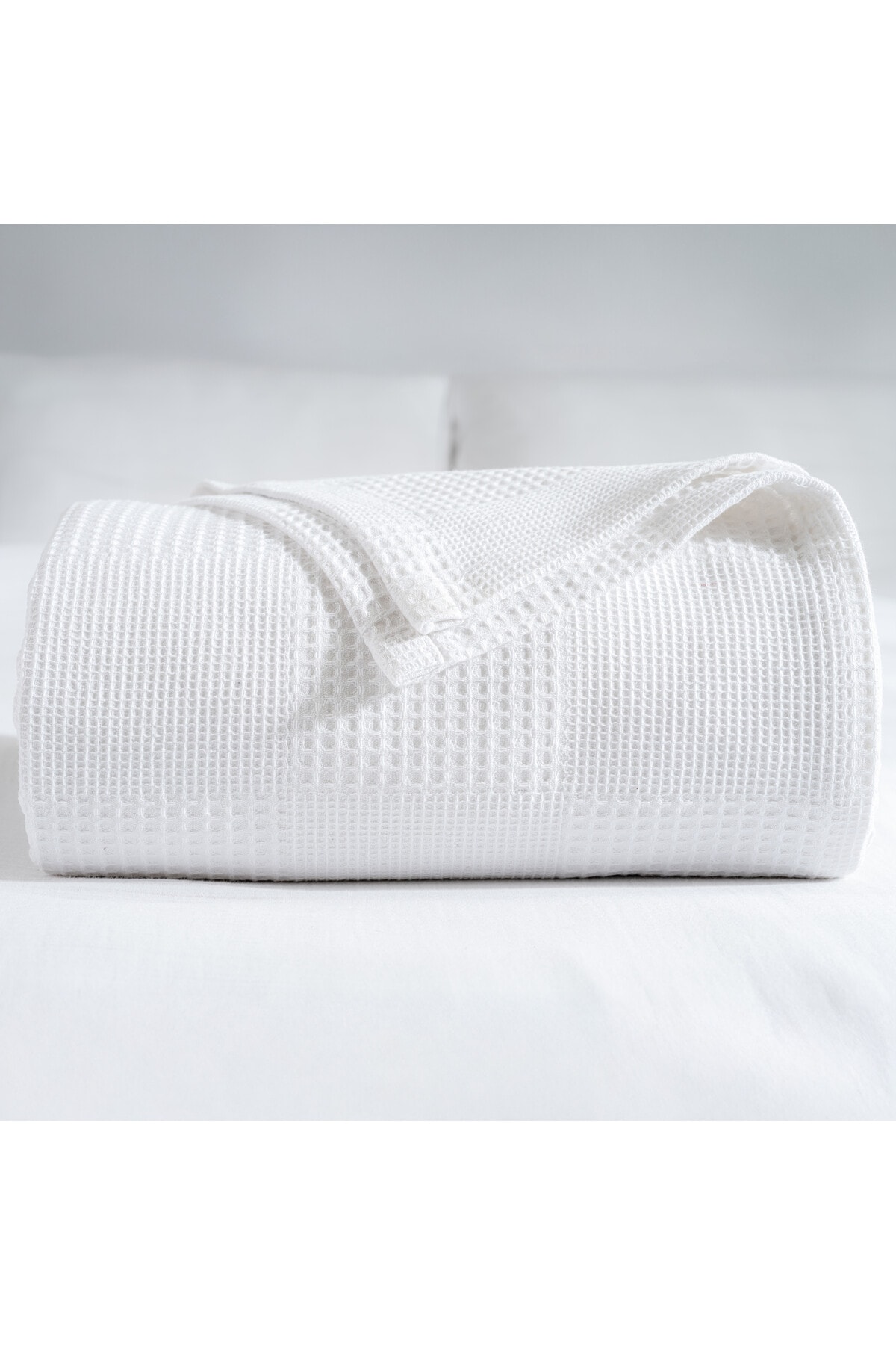 Waffle Pike Yatak Örtüsü Çift Kişilik - %100 Pamuk Hafif 4 Mevsim Kullanım Yüksek Kaliteli Pikeler - beyaz