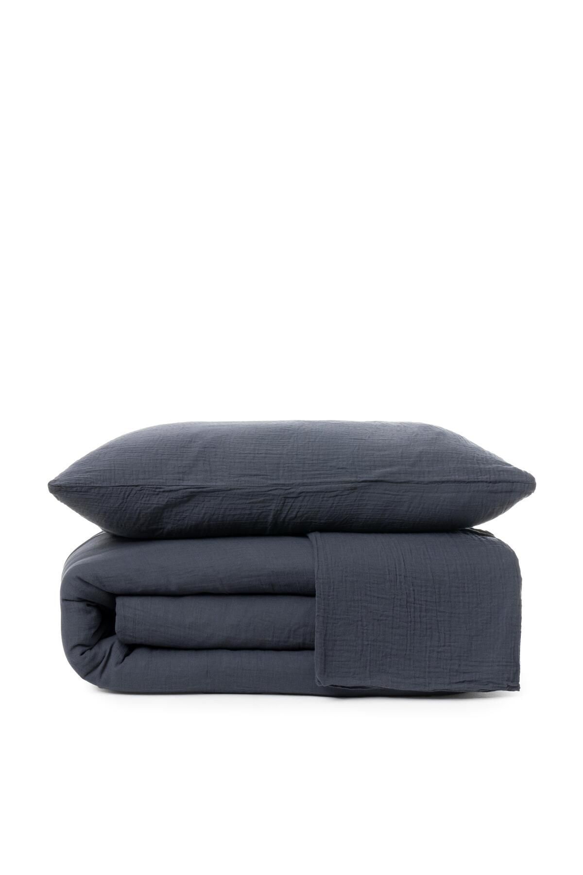 Müslin Antrasit Çift Kişilik Nevresim Seti | Nevresim,yastık Kılıfı,lastikli Çarşaflı |