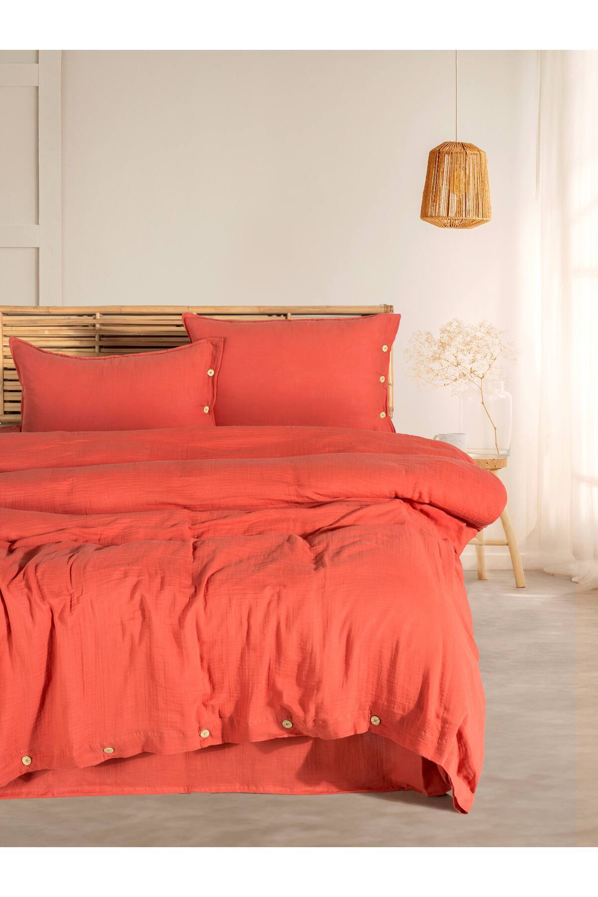 Cloudy Mood Müslin Tek Kişilik Nevresim Takımı | Nevresim,yastık Kılıfı,düz Çarşaflı | - kiremit