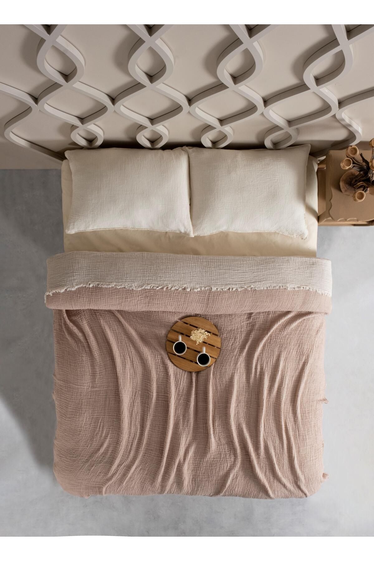 4 Katlı Müslin Double Face Organik Pamuk Çift Kişilik Yatak Örtüsü