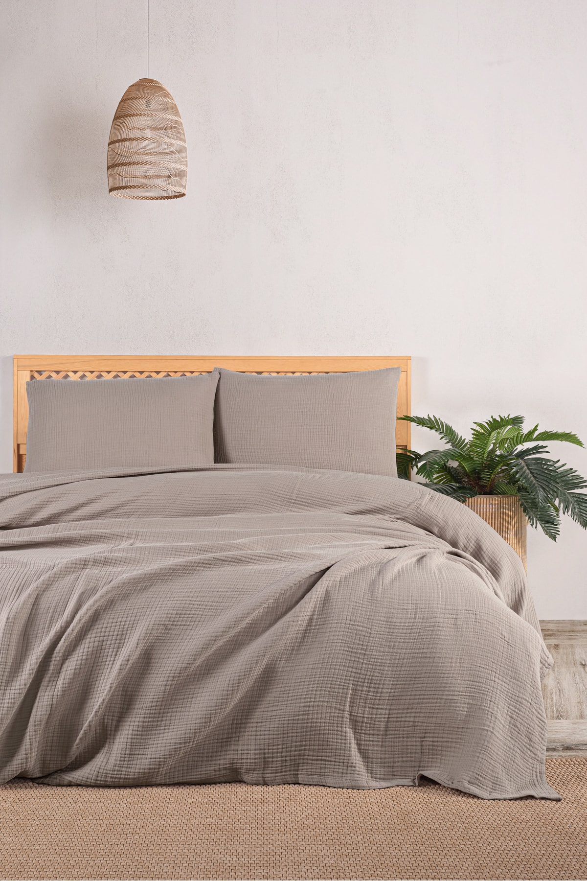 Müslin Tek Kişilik Yatak Örtüsü Seti 180 X 230 Cm, 2 Parça, Yazlık Yastık Kılıfı Ve Pike Takımı - gri