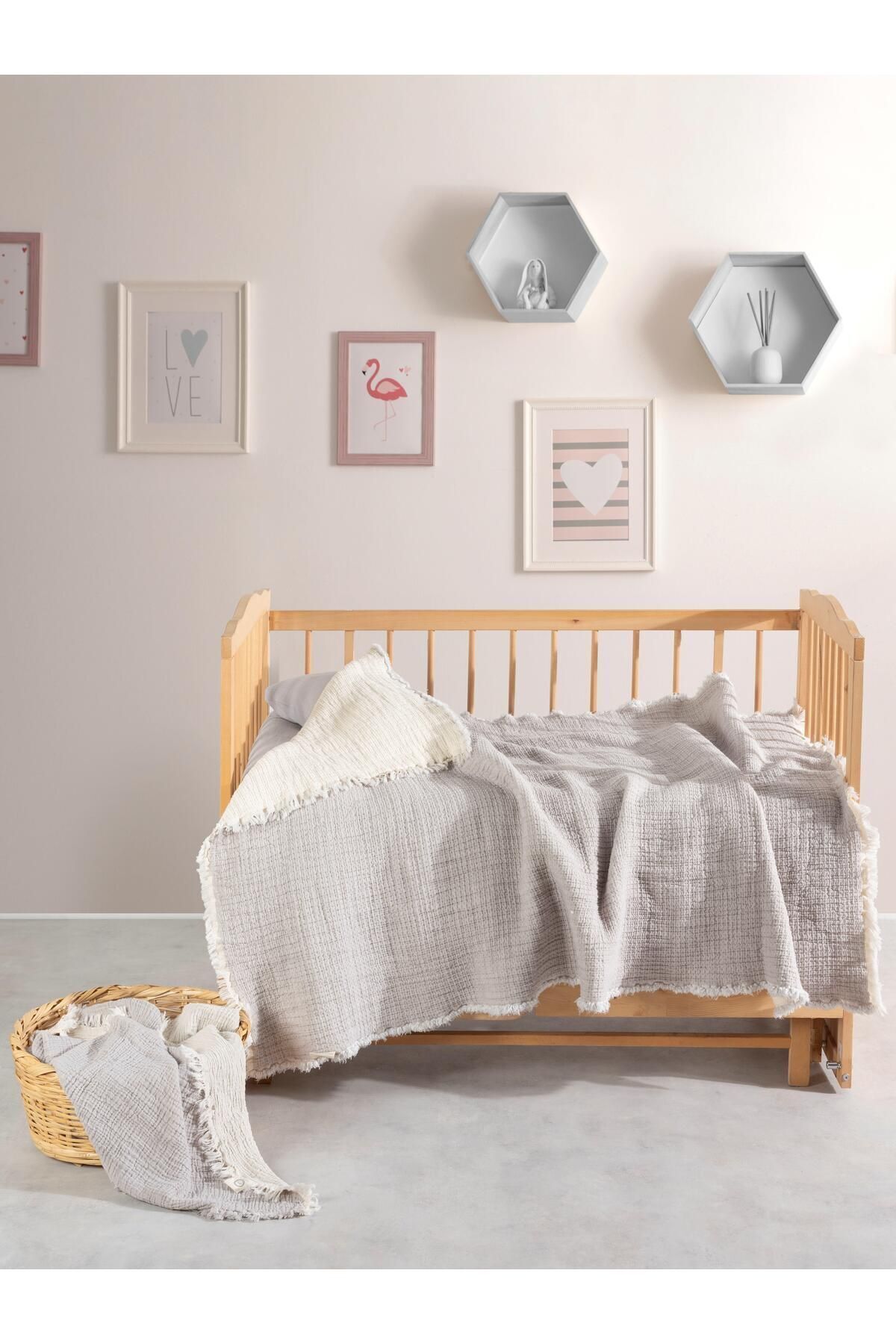 Kosha Serisi Müslin Gri Bebek Yorganı 100 X 150cm - gri