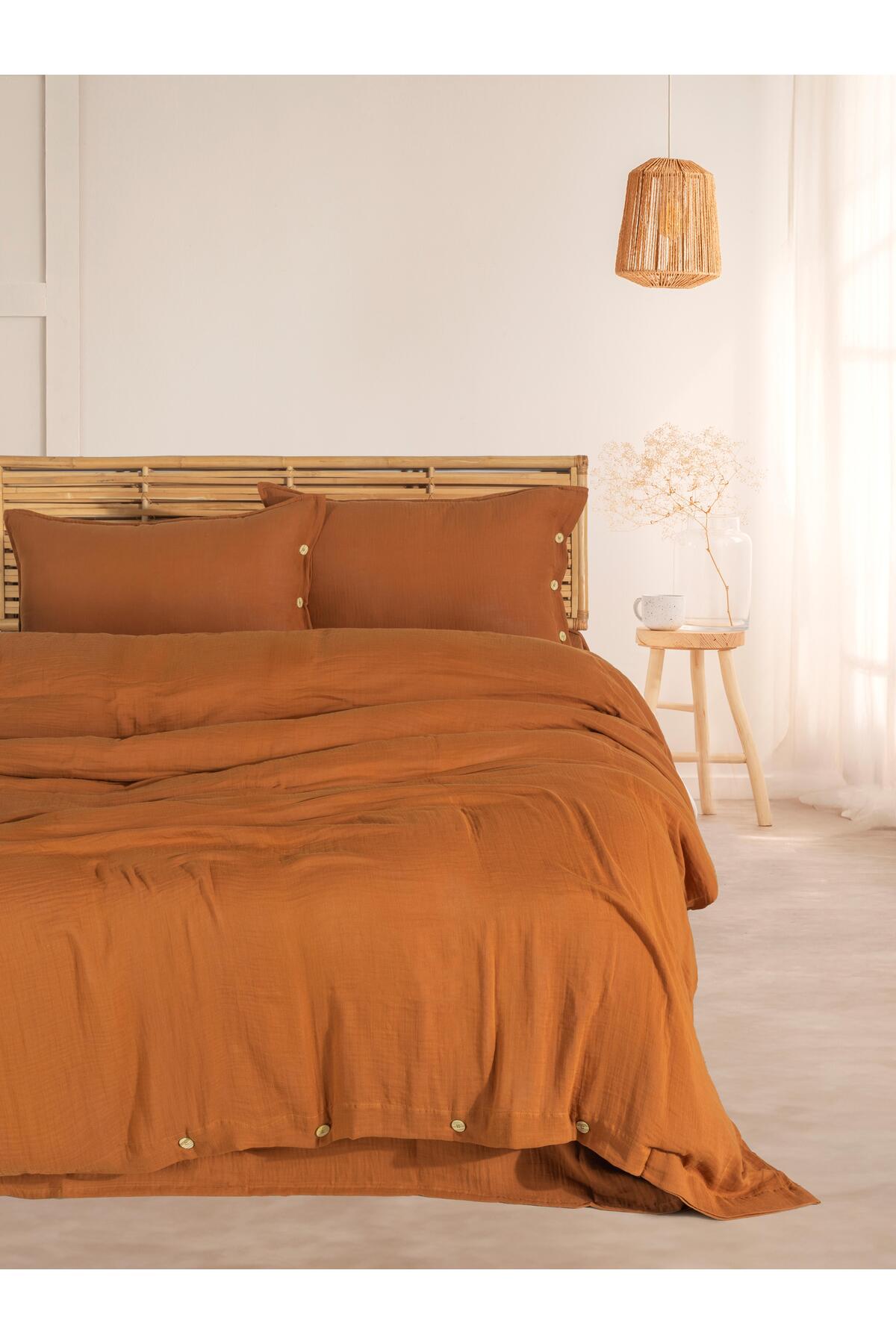 Cloudy Mood Kahverengi Müslin Nevresim Takımı Tek Kişilik