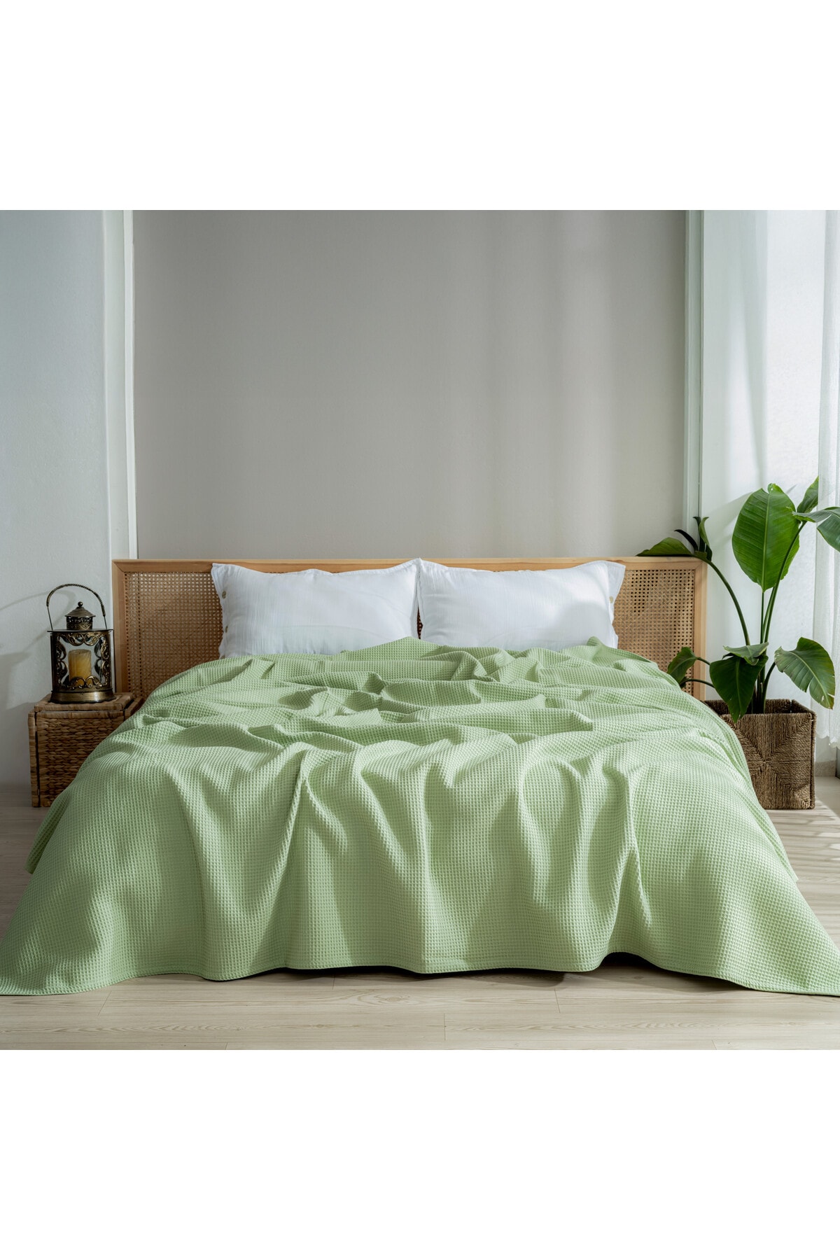 Pike Yatak Örtüsü Çift Kişilik Waffle - %100 Pamuk Hafif 4 Mevsim Havadar Yüksek Kaliteli Pikeler