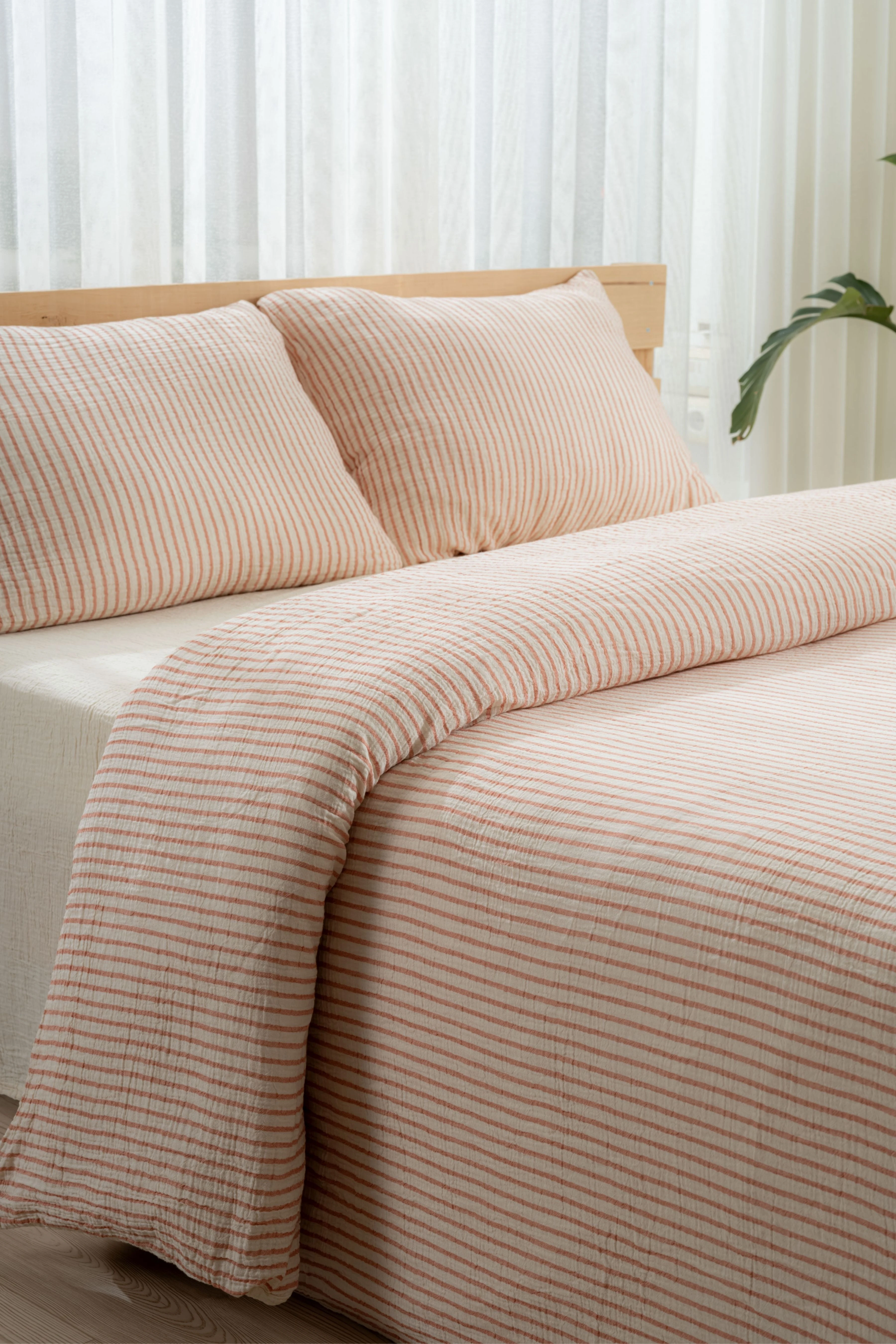 Linea Dört Mevsim Müslin Nevresim Takımı | %100 Pamuk | Bej Kiremit Açık Mavi