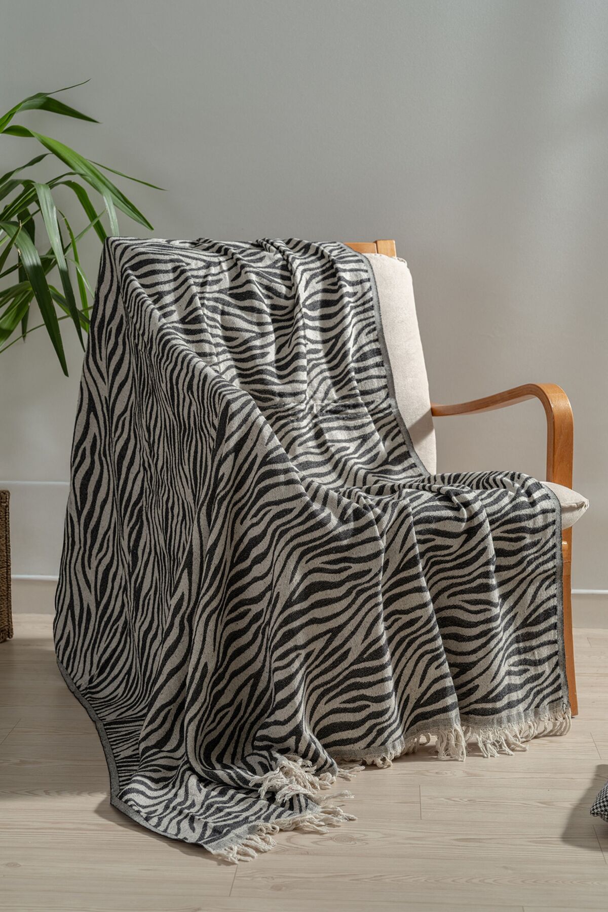 100% Pamuklu Koltuk Şalı TV Battaniyesi,130x170 cm Yüksek Kaliteli Pamuklu Kumaş - siyah-zebra