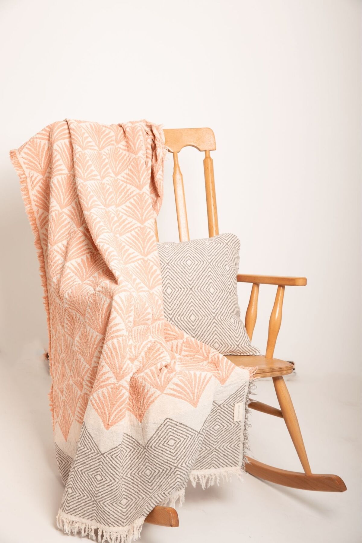 %100 Pamuk Pan Desenli Çok Amaçlı Koltuk Şalı 130 x 170 (Kırlentsiz) - somon