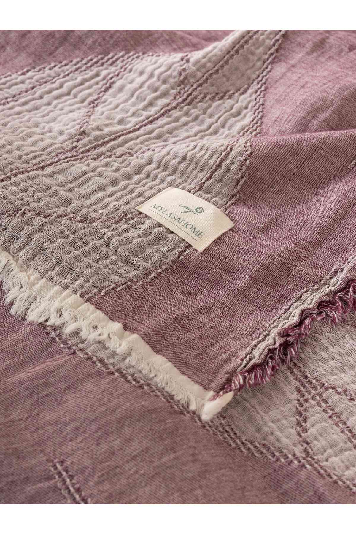 Müslin 4 Katlı Büyük Yaprak Desenli (JAKARLI) Çift Kişilik Yatak Örtüsü-yazlık Pike 240x260cm