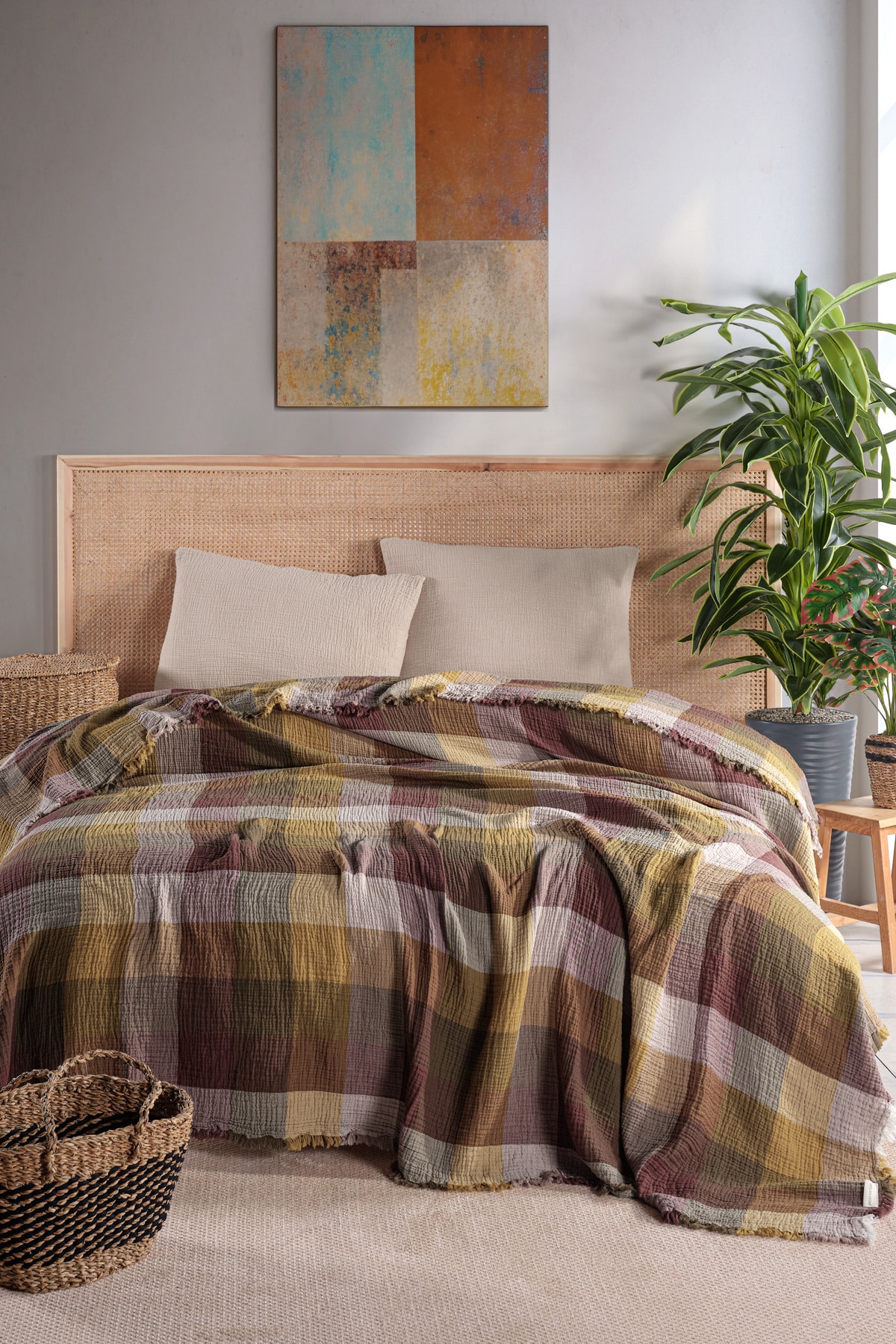 MylasaHome Ekose Desenli Çift Kişilik Yatak Örtüsü 240x260